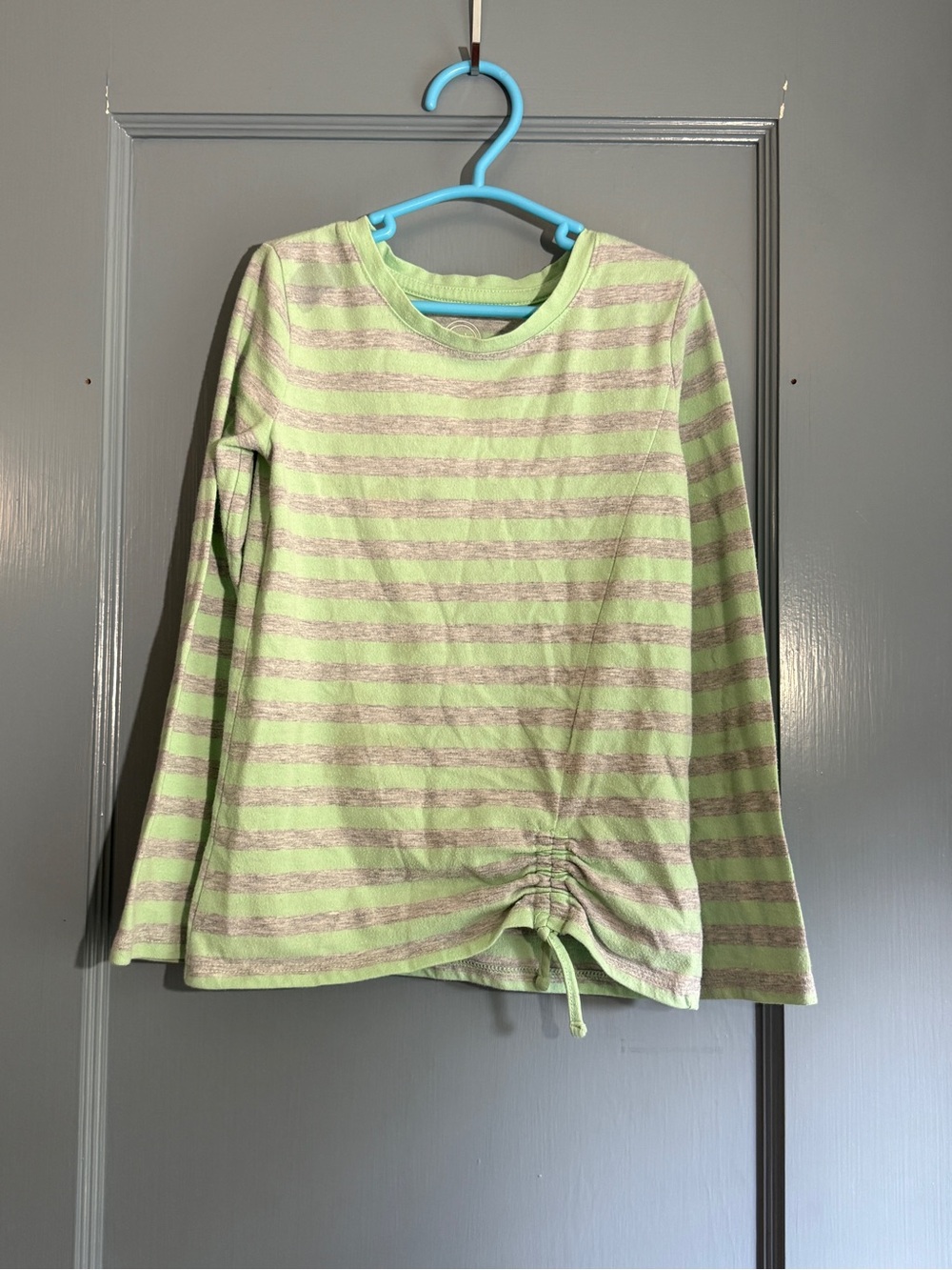 wonder nation Light Green and Gray Striped Long-Sleeve Top with Drawstring